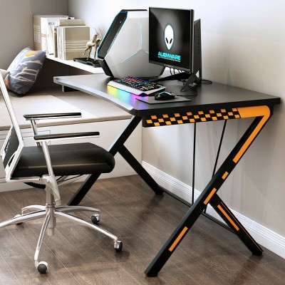 Black MDF and Steel Gaming Desk with Large Desktop