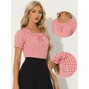 INSPIRE CHIC Women's Peasant Round Neck Ruffles Puff Sleeve Gingham Plaid Blouse - 2 of 4