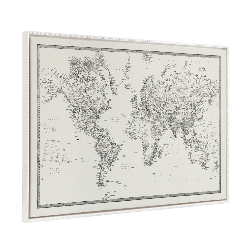 Photos - Wallpaper 23"x33" Sylvie Beaded Vintage Black and White World Map Framed Canvas by T
