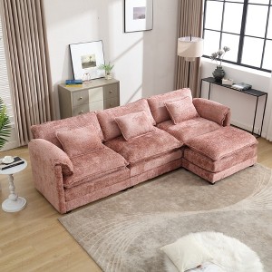 112'' Chenille L-Shaped Cloud Sectional Sofa with Removable Ottoman, Memory Foam Cushions, and Modular Sleeper - 1 of 4
