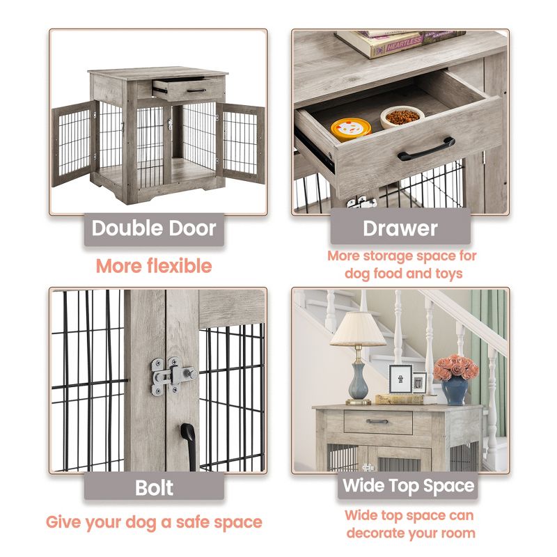 Furniture Style Dog Crate End Table with Drawer, Indoor Pet Kennels with Double Doors - ModernLuxe, 5 of 13