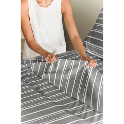Queen Size Gray Stripe Microfiber 4-Piece Sheet Set