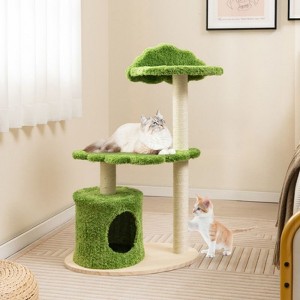 Angel Sar 38 Inch Cat Tree with Sisal Scratching Posts, Compact Cat Tower with Condo, Perch & Rotating Platform, Pine Wood Base for Indoor Cats - 1 of 4