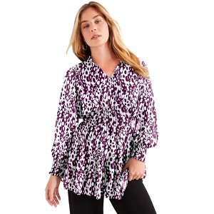 June + Vie by Roaman's Women's Plus Size Smocked Georgette Tunic - 1 of 4