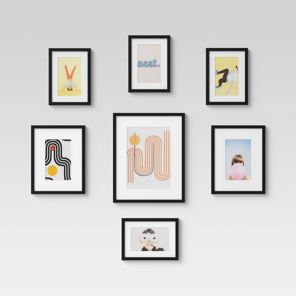 Set of 7 Gallery Frame Set Black - Room Essentials™: Modern Style, MDF, Easel & Sawtooth Back, for Wall/Tabletop