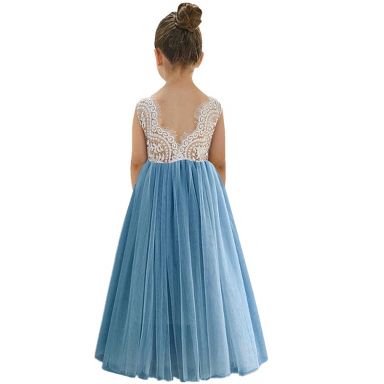 2Bunnies Girls' 12M-12yr Peony Lace Sleeveless Maxi Flower Girl Dress Dusty  Blue 2T : Target