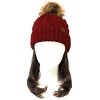 Wrapables Cable Knit Faux Fur Pom Pom Beanie, Mommy & Me Set Burgundy - 3 of 4