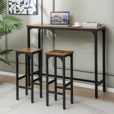 Set of 2 Black and Rustic Brown Adjustable Wood and Metal Bar Stools