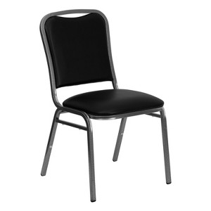 Emma and Oliver Stacking Banquet Chair in Black Vinyl - Silver Vein Frame - 1 of 4