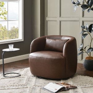 KINWELL 34" Wide Swivel Faux Leather Armchair Upholstered PU Leather Accent Chairs - 1 of 4