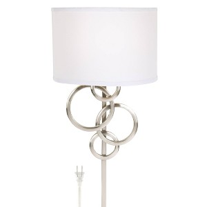 Possini Euro Design Modern Wall Lamp Brushed Nickel Plug-In 12" Fixture Cotton Half Drum Shade for Bedroom Bathroom Vanity Reading - 1 of 4