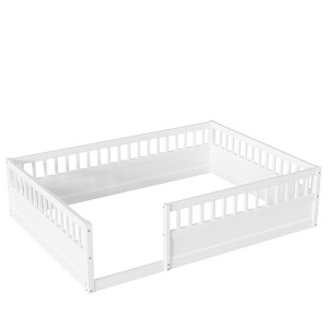 TiramisuBest Full Floor Bed Frame with Fence - White Pine Design - 1 of 4