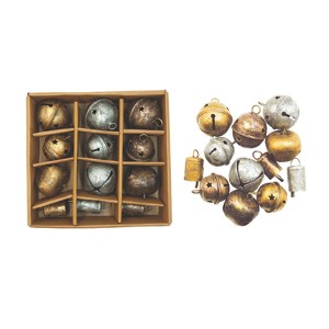 Storied Home 12-Piece Antique Metal Bell Ornament Set, Gold, Silver and Copper Finish - 1 of 1