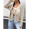 Womens Lightweight Crochet Cardigan Tie Front Shrugs Knit Cardigan Crop Tops Long Sleeve Mesh Sweaters Summer Beach Cover Up - Beige 2XL - 3 of 4