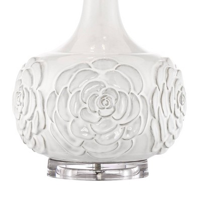 Natalia 27" Tall White Ceramic Floral Table Lamps Set with Fabric Shades