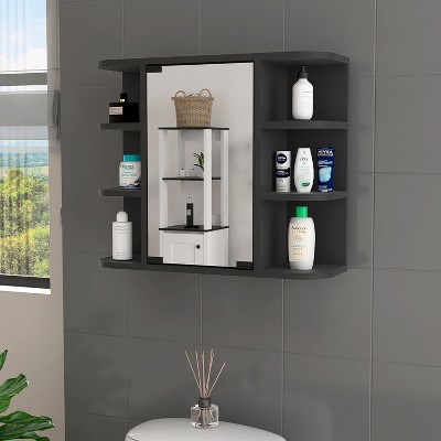 Vynxaria Medicine Cabinet With Six Shelves, Mirror Cabinet£¬Black