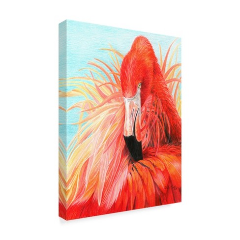 Trademark Fine Art -Carla Kurt 'Red Flamingo On Blue' Canvas Art - image 1 of 3