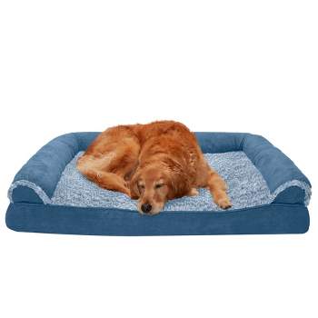 FurHaven Two-Tone Faux Fur & Suede Cooling Gel-Top Foam Sofa Dog Bed