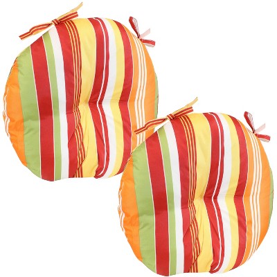 Sunnydaze Indoor/Outdoor Polyester Replacement Round Bistro Chair Seat Cushions - 15" - Sherbert Stripes - 2pk