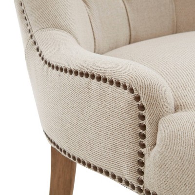 Elegant Cream High-Back Tufted Accent Chair with Light Oak Legs