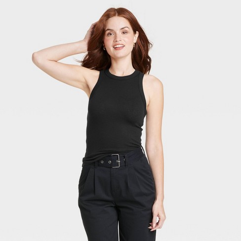 Women's Slim Fit Ribbed High Neck Tank Top - A New Day™™ Black Xl
