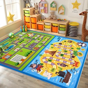 Washable Kids Playroom Rug – Non-Slip City Road Car Mat, Soft Low Pile Board Game Traffic Play Mat for Nursery, Bedroom, Boys Girls - 1 of 4