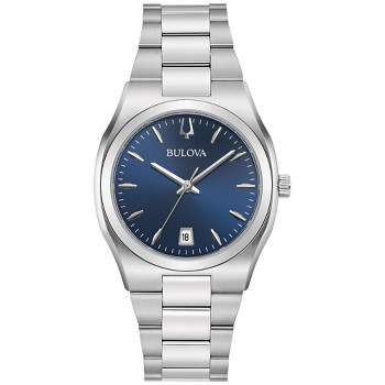 Bulova Ladies' Classic 3-Hand Date Quartz Stainless Steel Watch, Blue Dial 34mm
