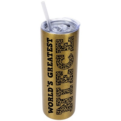 Elanze Designs Leopard Pattern Vegas Gold 20 Ounce Double Wall Stainless Steel Glitter Travel Tumbler With Sliding Lid And Straw, World's Greatest