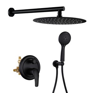 Cobbe Matte Black Wall Mount with 12-Inch Rainfall Head 5 Settings Hand Shower and 15.74-Inch Shower Arm Single Handle Bathroom Shower System - 1 of 4