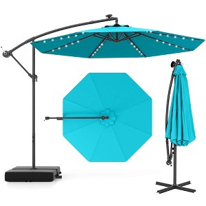 Costway Patio 10FT Hanging Offset Umbrella 32 LED Lights Sand Bag Outdoor Cross Base Beige/Turquoise/Dark Gray/Wine/Coffee/Navy - 1 of 4