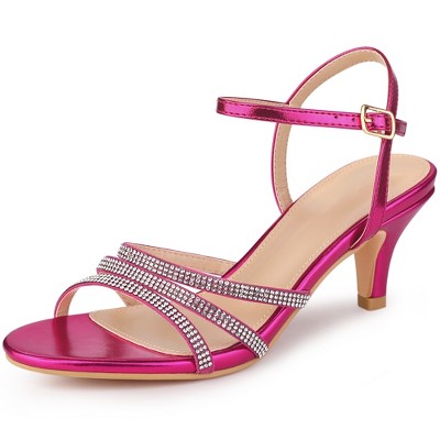 Allegra K Women's Ankle Strap Open Toe Rhinestone Kitten Heel Sandals