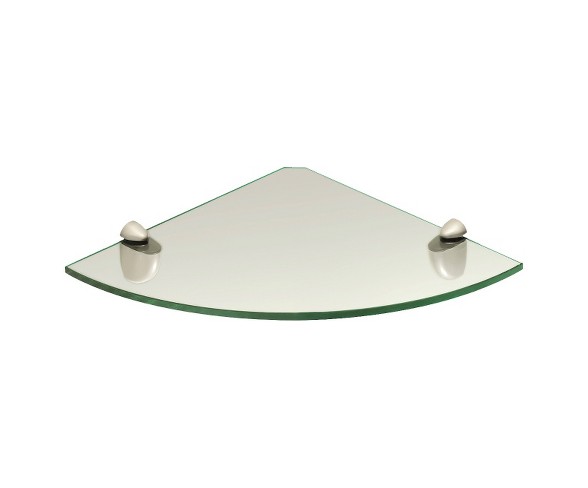 Large Clear Glass Corner Shelf w/Stainless Steel Supports