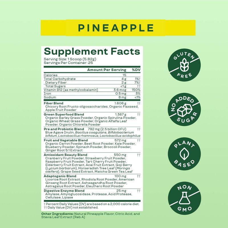 BLOOM NUTRITION Greens and Superfoods Powder - Pineapple - 25ct, 6 of 9