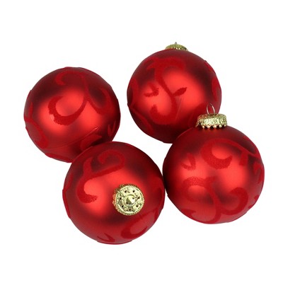 Barcana 4ct Swirl Embellish Shatterproof Christmas Ball Ornament Set 2.75" - Red