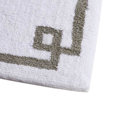 White and Gray Cotton Tufted Bath Rug with Geometric Border