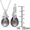 EVERLY JEWELRY | Sterling Silver 9 - 9.5 MM Black Tahitian Pearl and 1/10 CT TW Diamond Vintage Drop Pendant and Chain and Leverback Earrings - 2 of 4