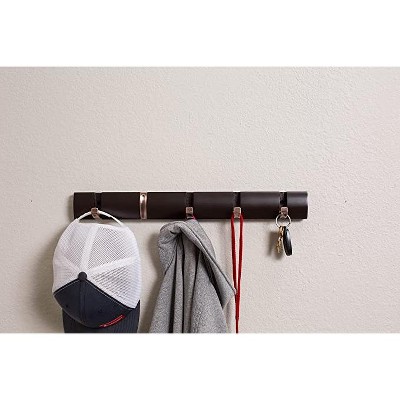 21" Brown MDF and Metal Folding Hook Coat Rack