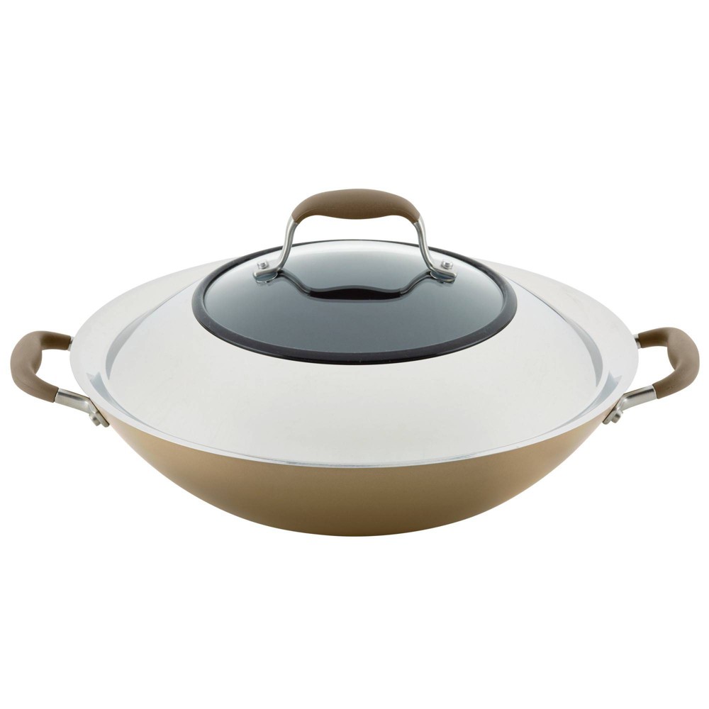 Anolon 14 Advanced Home Hard Anodized Nonstick Wok with Side Handle and Lid Bronze