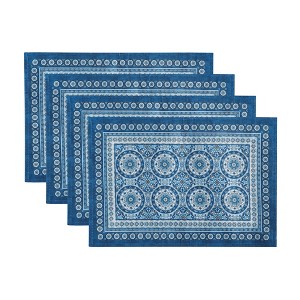 Vietri Medallion Blue Block Print Stain & Water Resistant Indoor/Outdoor Placemats, Set of 4 - Multicolor - 13x19 - Elrene Home Fashions - 1 of 4