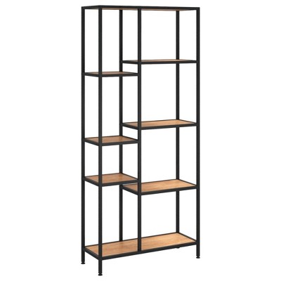 vidaXL Bookshelf with Multiple Shelving Units, Engineered Wood and Steel Construction, Ideal for Home and Office - Light Brown & Black