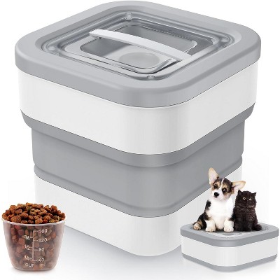 Collapsible Dog Food Storage Container, 10-14 Lbs Capacity Cat Pet Food Container with Magnetic Lid & Measuring Cup, Multi Purpose Storage Container