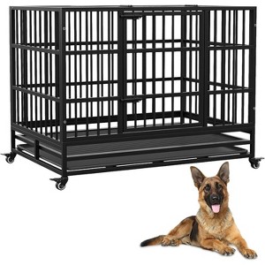 Acekool 42" Heavy-Duty Dog Crate - Double Door & Locking Wheels - 1 of 4