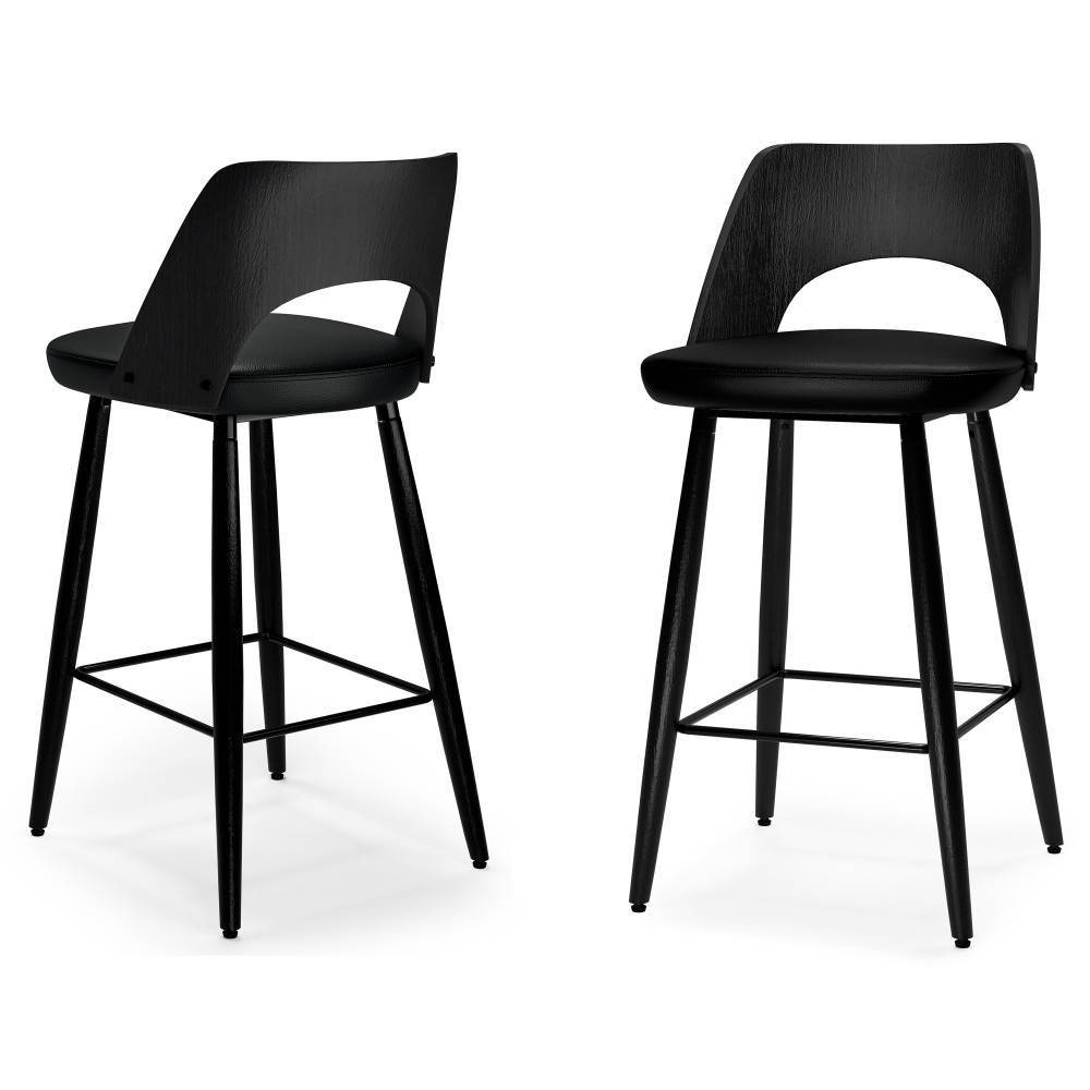 Photos - Chair WyndenHall Set of 2 Addley Counter Height Barstools Black: Upholstered, Be