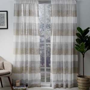 Exclusive Home Bern Stripe Light Filtering Semi-Sheer Rod Pocket Curtain Panel Pair, 54"x96", Cafe - 1 of 3