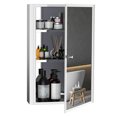 HOMCOM Bathroom Mirrored Cabinet Vertical 16" x 24" Stainless Steel Frame Medicine Cabinet Wall-Mounted Storage Organizer with Single Door​