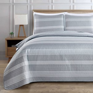 Isla Jade King Striped Quilt Set Gray - 1 of 4
