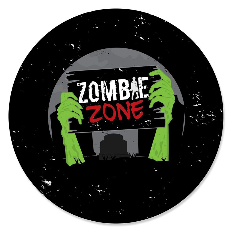 Big Dot of Happiness Zombie Zone - Halloween or Birthday Zombie Crawl Party Circle Sticker Labels - 24 Count, 1 of 5