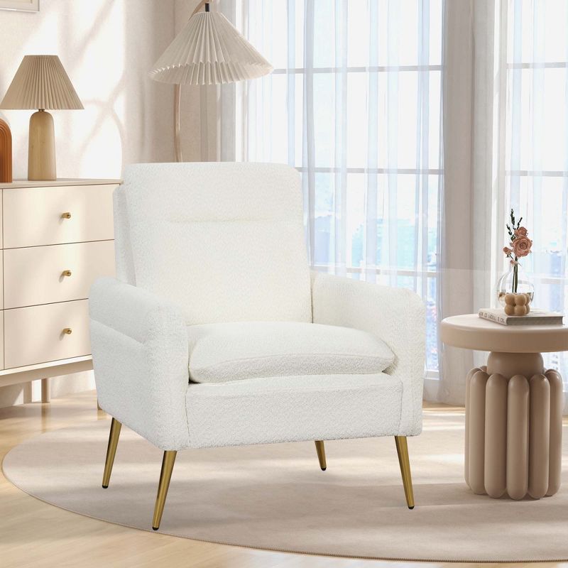 Costway Modern Accent Chair Upholstered  Armchair w/ Tapered Metal Legs White, 2 of 9