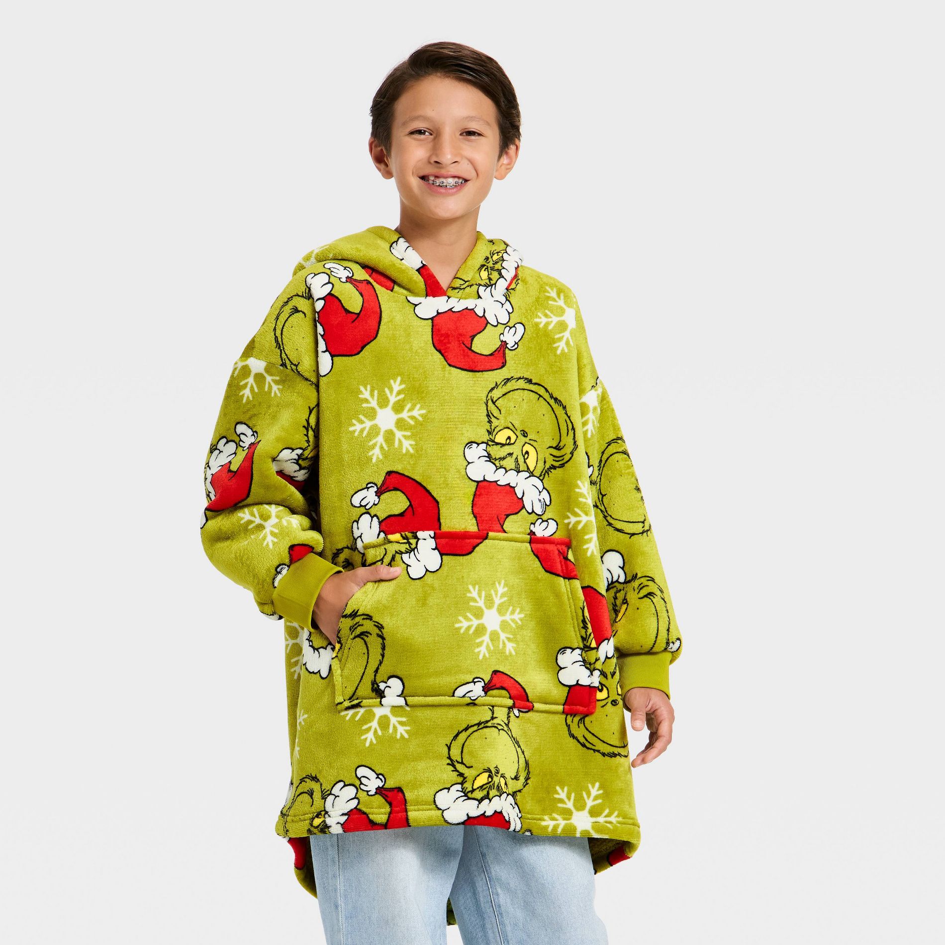 Boys' The Grinch Oversized Plush Hooded Sweatshirt - Green