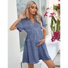 Womens Maternity Dress V Neck Lantern Sleeve Jacquard Dot Pocket Babydoll Baby Shower Dress - 2 of 4